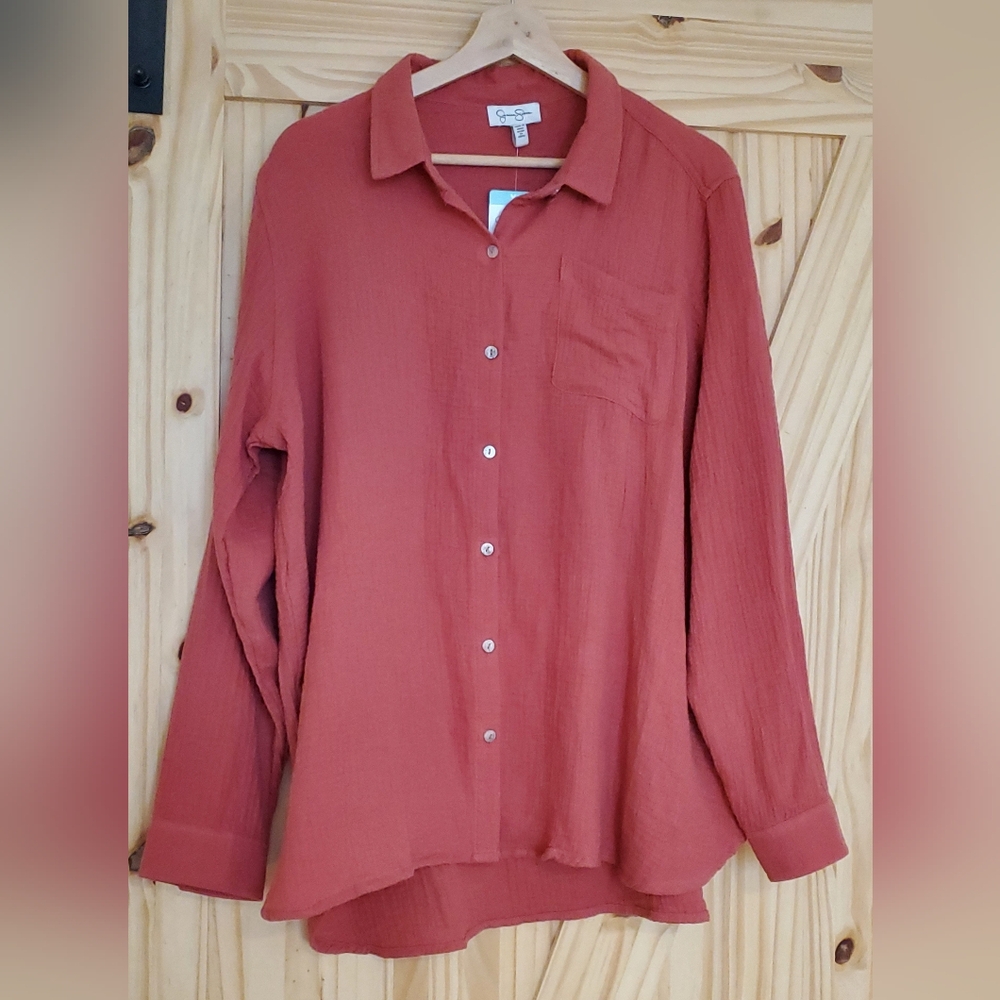 Jessica Simpson XL Pink Soft Cotton Button Long-Sleeved Shirt